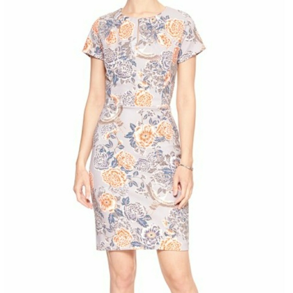 Banana Republic Floral Pleat Neck Sheath Dress